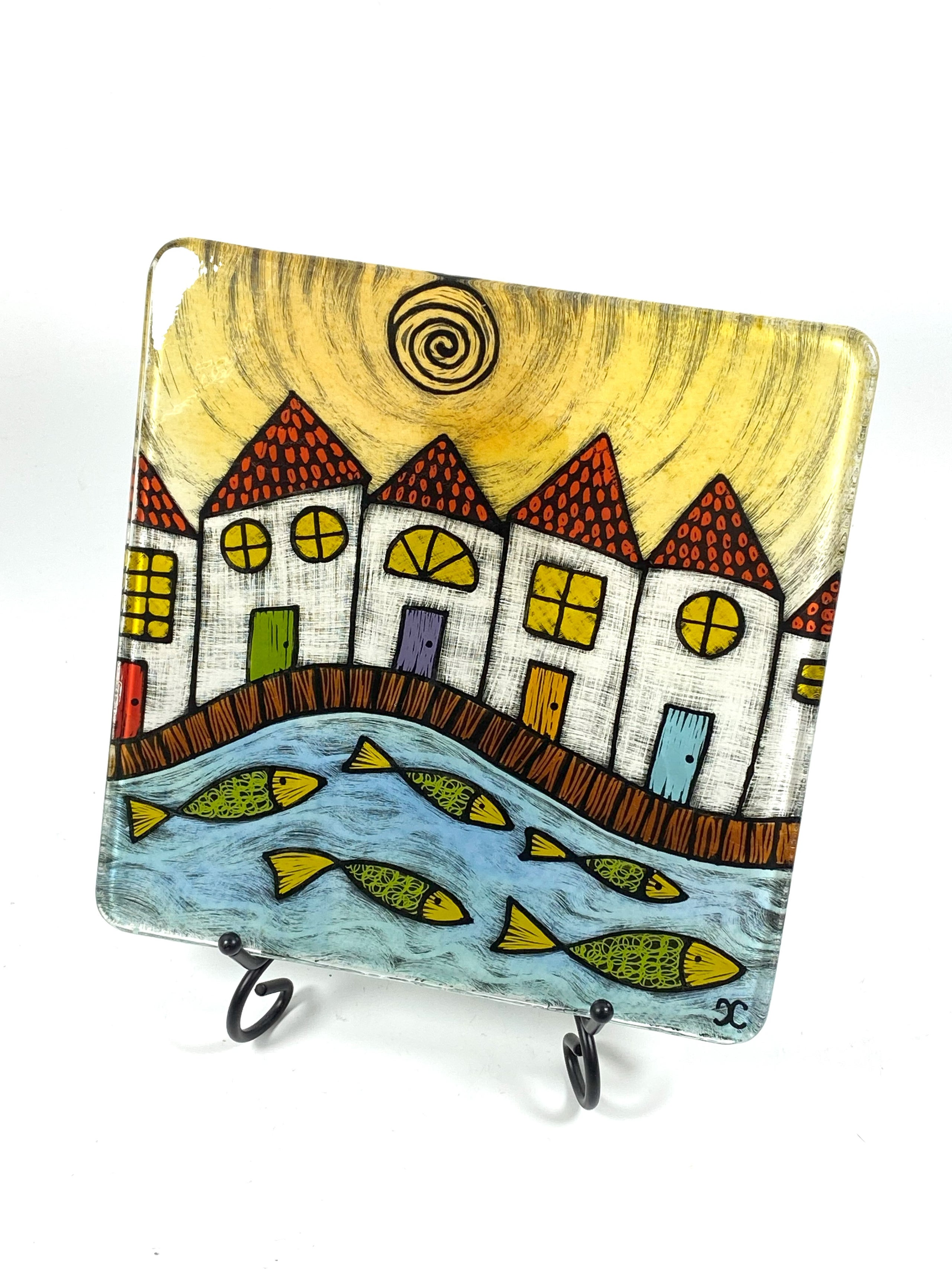 Tile Seaside Village Silly Dog Art Glass Tile seaside village silly dog art glass